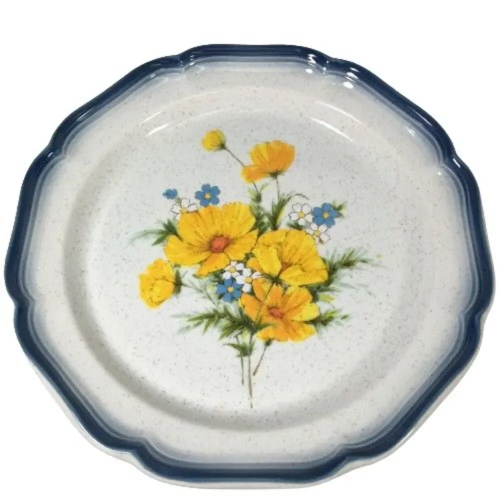 SET OF 4 Mikasa Country Club Amy Dinner Plates CA 503 Blue Yellow Floral 10 3/4